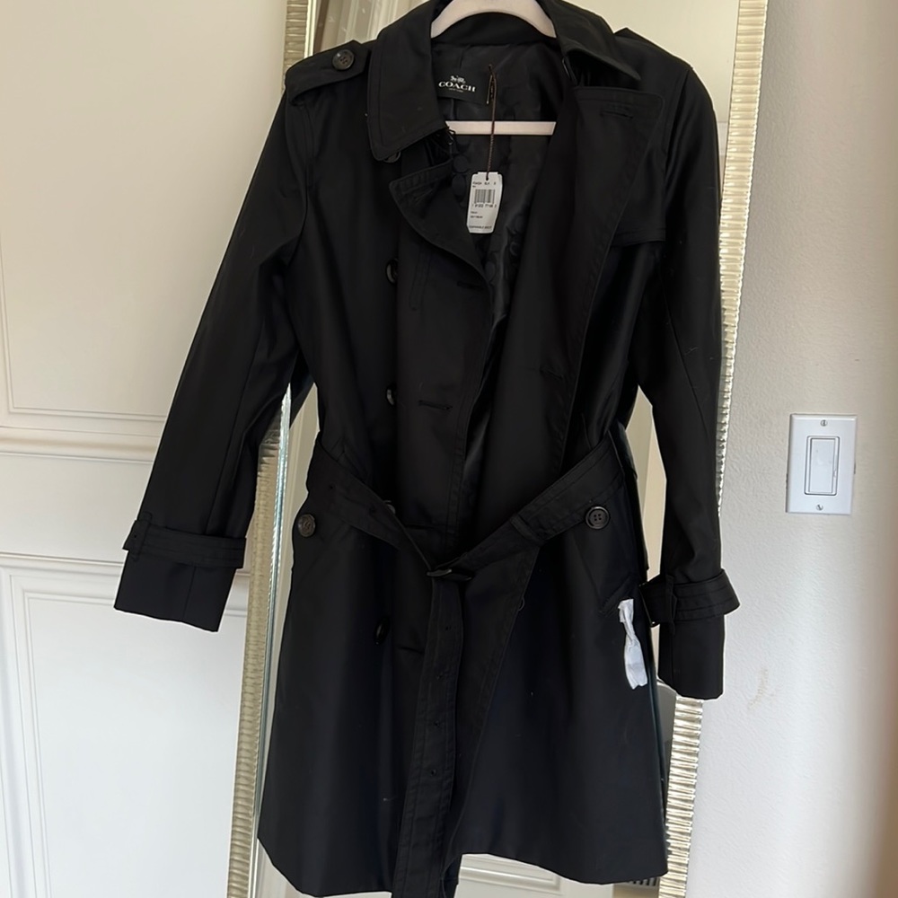 Brand New Black Coach trench coat with tags  Size Small